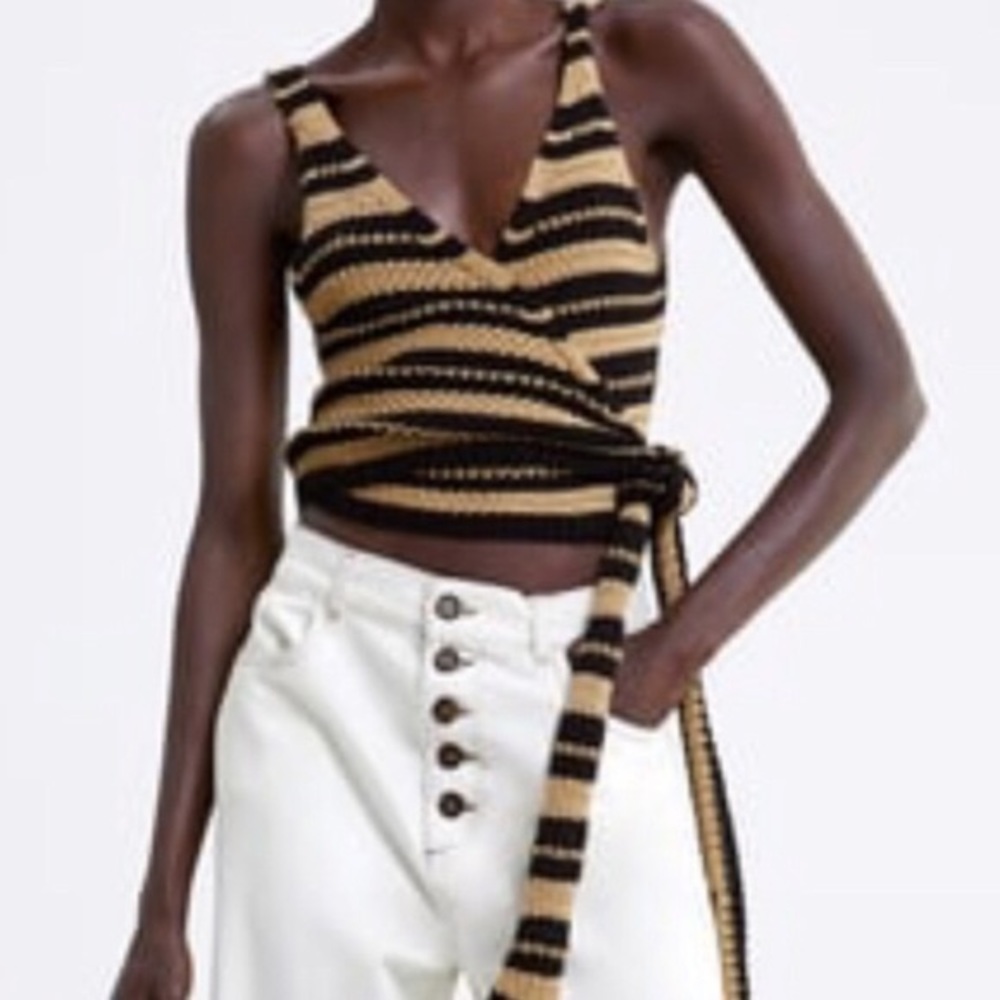 ZARA Knit Stripe Tie Wrap Around Crochet